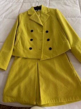 Women's Double-Breasted Yellow Coat Jacket with matching skirt